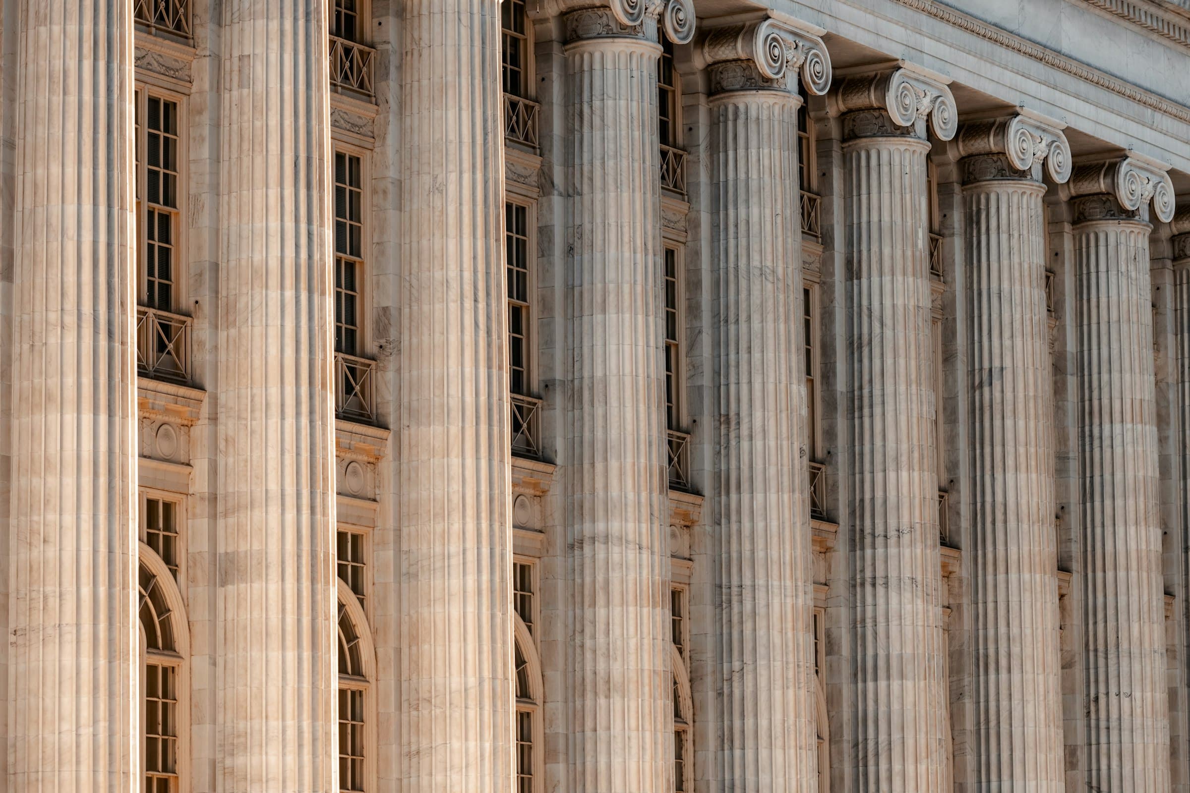 Classical columns of a courthouse facade